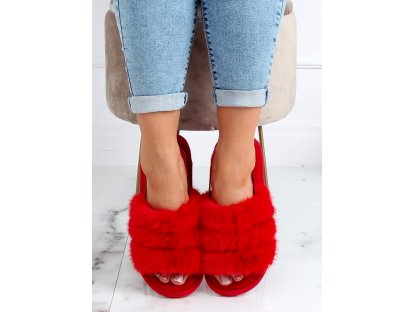 Chlupaté pantofle Fairuza červené