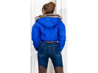 Crop zimní bunda s kapucí Hailee královsky modrá