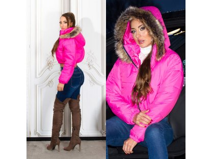 Crop zimní bunda s kapucí Hailee růžová