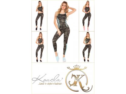Dámská maskáčová fitness souprava tílko + legíny černá