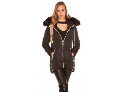 Dámská zimní dlouhá bunda s kapucí černá