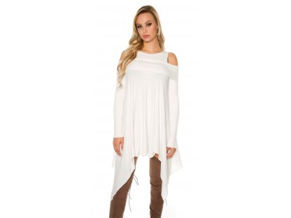 Dámské asymetrické pletené šaty KouCla bílé
