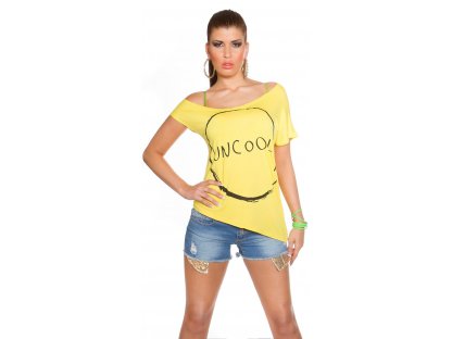 Dámské asymetrické tričko s potiskem KouCla žluté