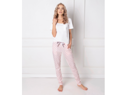 Dámské dlouhé pyžamo Marjory bílé/růžové