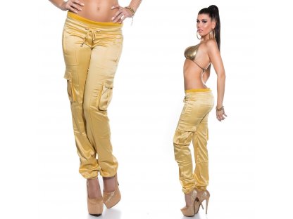 Dámské kalhoty v saténovém vzhledu Koucla zlaté