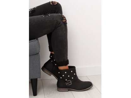 Dámské kotníkové boty s perlami Nyree černé