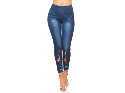 Dámské legínové džíny s výšivkou Dallas modré