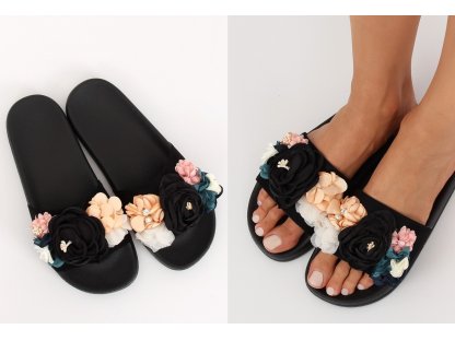 Dámské pantofle s květinami Lyrica černé