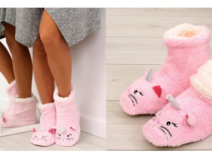 Dámské papuče s kočkou Delice růžové
