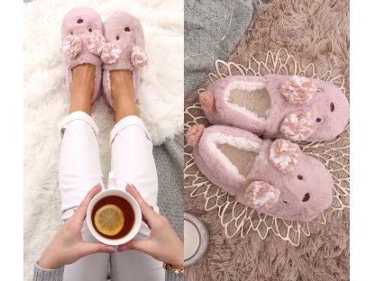 Dámské papuče s medvídkem Kara růžové