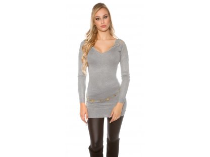 Dámské pletené šaty/dlouhý svetr s krajkou KouCla šedé