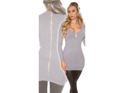 Dámské pletené šaty/dlouhý svetr s mašličkami Koucla šedé