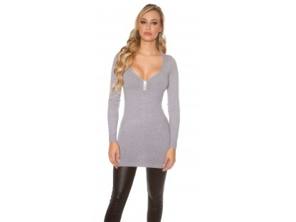 Dámské pletené šaty/dlouhý svetr s mašličkami Koucla šedé