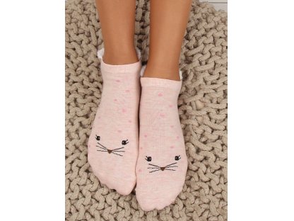 Dámské ponožky s obličejem a ušima Lenora růžové