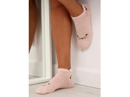Dámské ponožky s obličejem a ušima Lenora růžové