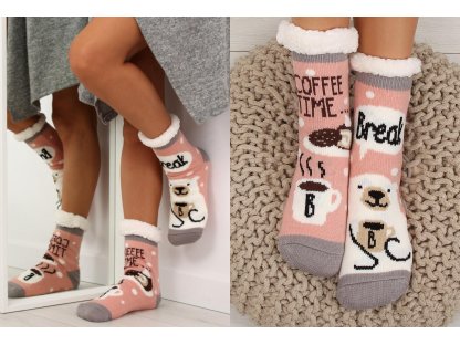 Dámské protiskluzové ponožky s beránkem Toria růžové