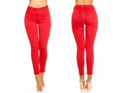 Dámské skinny džíny se zipem vzadu červené