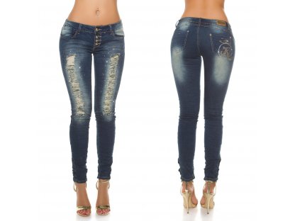 Dámské trhané skinny džíny s kamínky KouCla