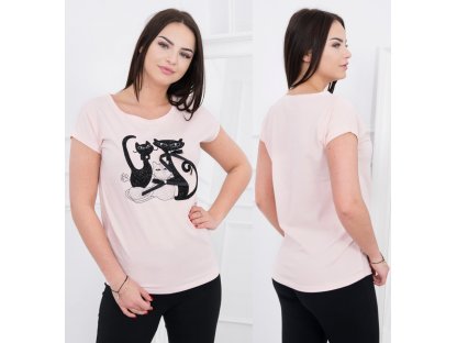 Dámské tričko s kočkami Marisela pudrově růžové