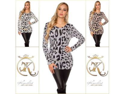 Dámský chlupatý svetr s leopardím vzorem bílý