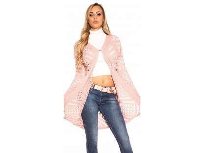 Dámský dlouhý pletený cardigan růžový