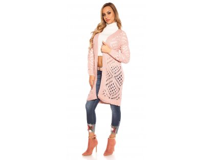 Dámský dlouhý pletený cardigan růžový