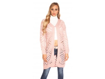 Dámský dlouhý pletený cardigan růžový