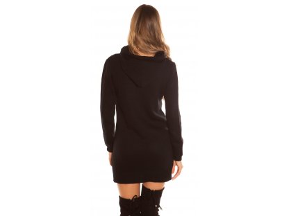 Dámský dlouhý pletený svetr s kapucí Koucla černý