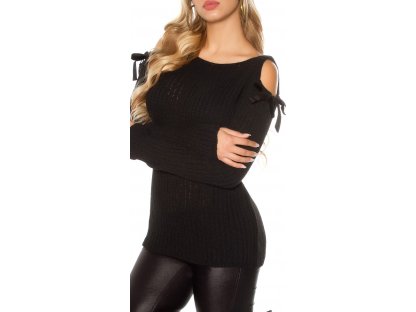Dámský mohérový svetr s výkroji na ramenou černý