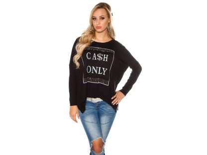 Dámský oversize svetr s nápisem "Cash only" Koucla černý