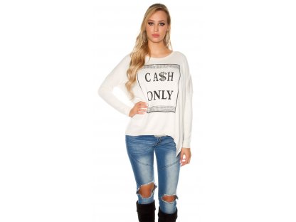 Dámský oversize svetr s nápisem "Cash only" Koucla krémový