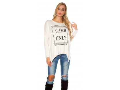 Dámský oversize svetr s nápisem "Cash only" Koucla krémový