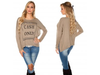 Dámský oversize svetr s nápisem "Cash only" Koucla tmavošedý