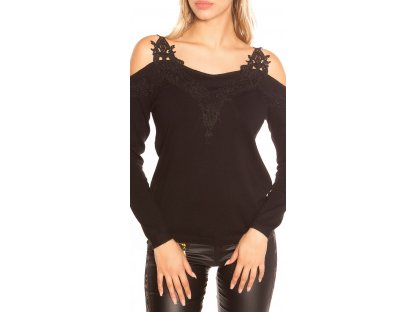 Dámský oversize svetr s odhalenými rameny Koucla černý