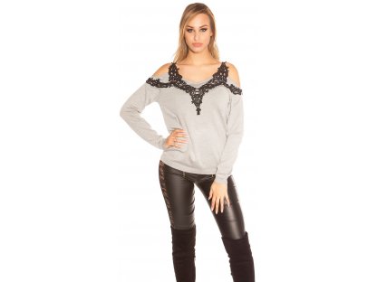 Dámský oversize svetr s odhalenými rameny Koucla šedý