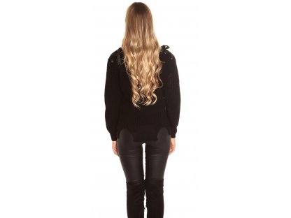 Dámský pletený svetr s mašličkami Koucla černý