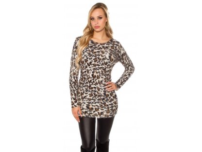 Dámský plyšový svetr s leopardím vzorem KouCla béžový