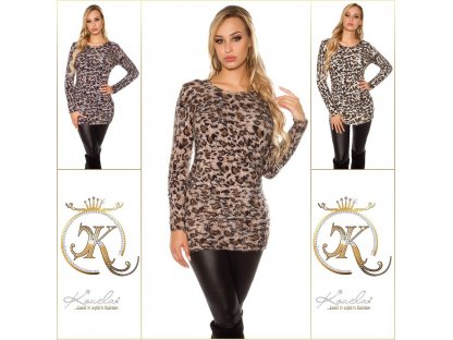 Dámský plyšový svetr s leopardím vzorem KouCla cappuccino