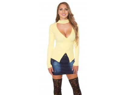 Dámský překřížený svetr s obojkem Koucla žlutý