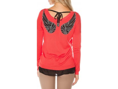 Dámský svetr s andělskými křídly KouCla korálový