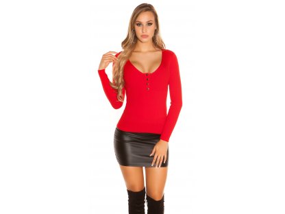 Dámský svetr s knoflíky červený