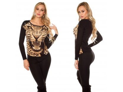 Dámský svetr s leopardem hnědý