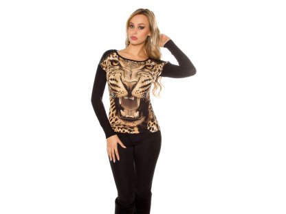 Dámský svetr s leopardem hnědý