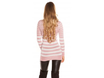 Dámský třpytivý dlouhý svetr s pruhy Koucla růžový