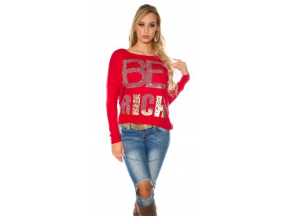 Dásmký svetr s nápisem "BE RICH" Koucla červený