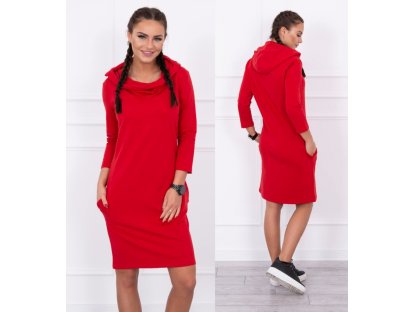 Denní šaty s kapucí a dlouhým rukávem Rowena červené