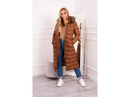 Dlouhá zimní bunda s kapucí Twyla camel