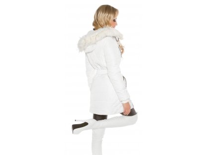 Dlouhá zimní bunda s kožešinou Bílá