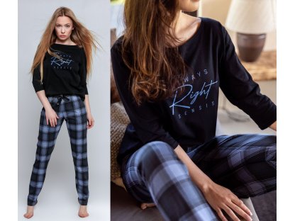 Dlouhé kárované pyžamo Lorna černé/modré