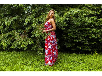 Dlouhé letní květinové šaty Lexi červené
